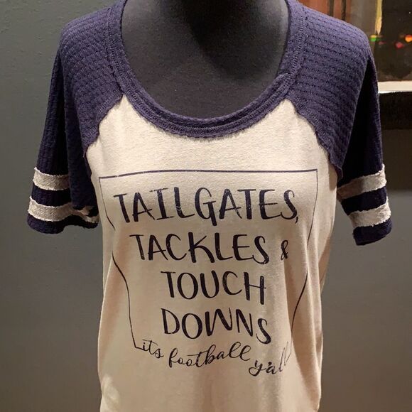 Maurices heather gray, navy waffle short sleeve football theme graphic tee shirt - Picture 4 of 7